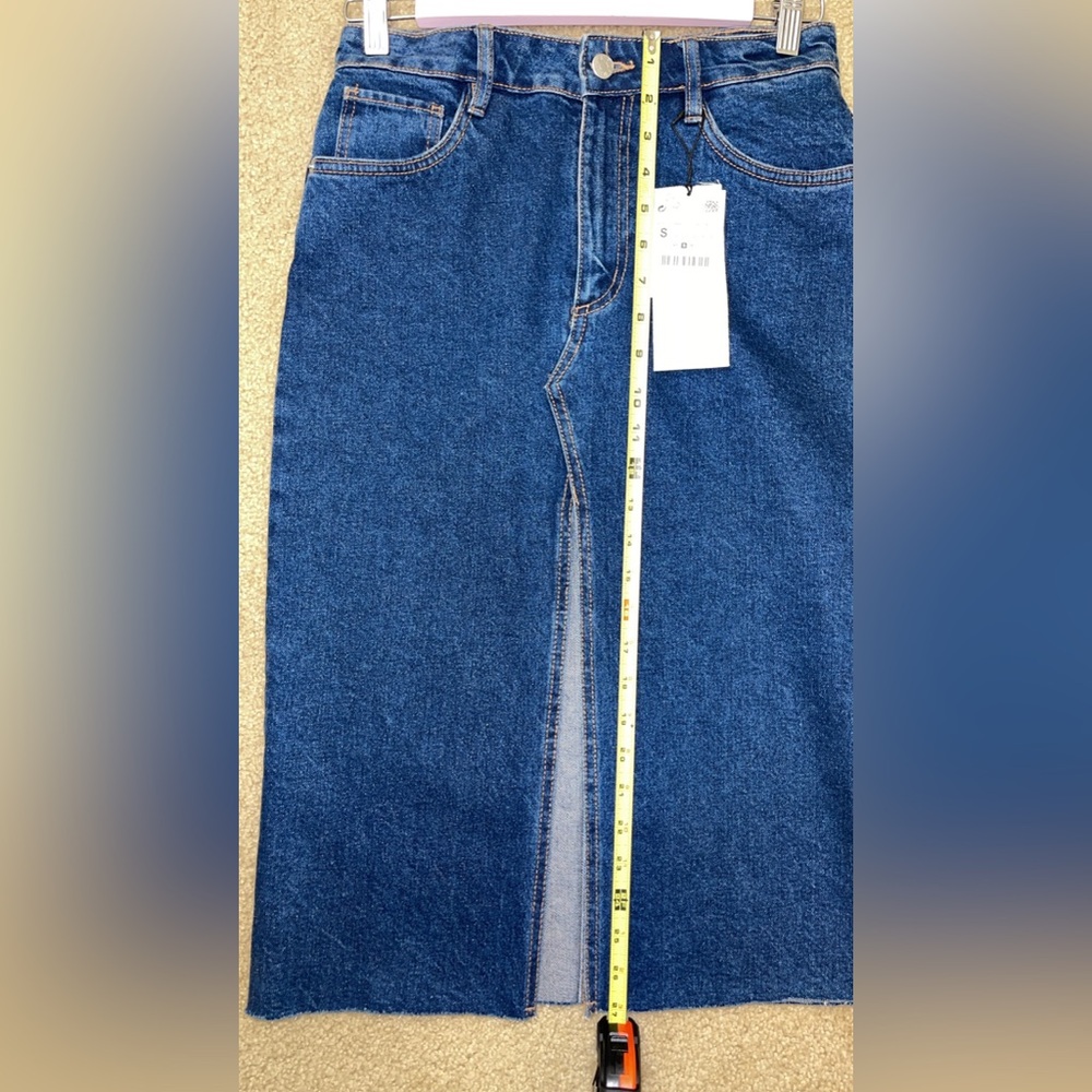 Zara Blue Denim Midi Skirt with Front Slit - Picture 5 of 5